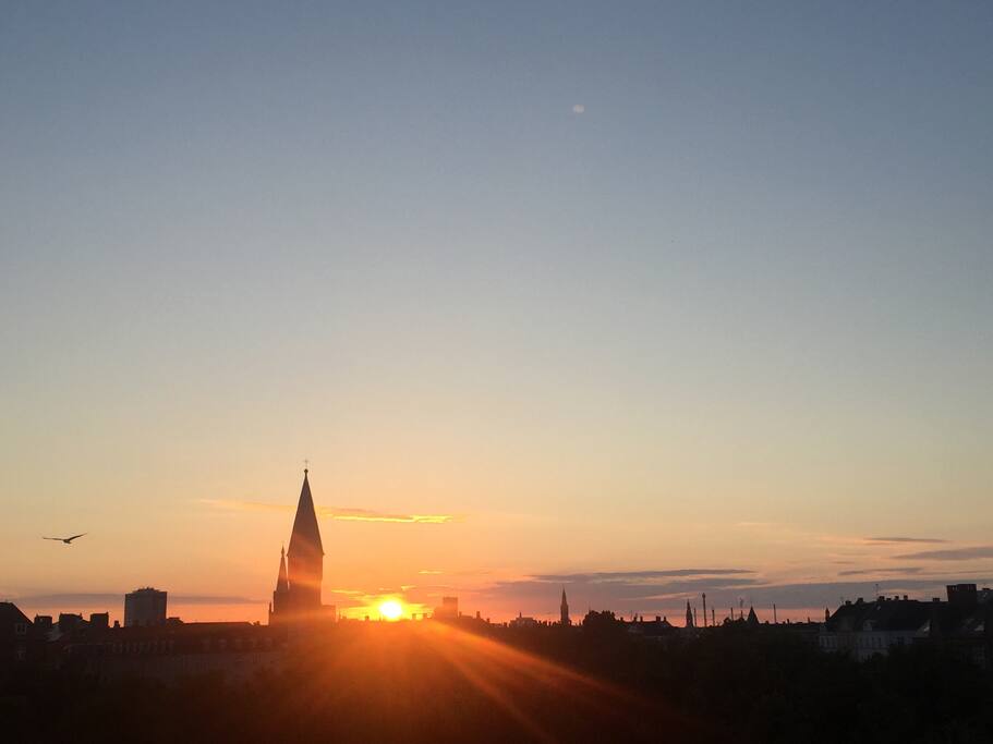 Sunrise over Copenhagen july 2017, view from livingroom