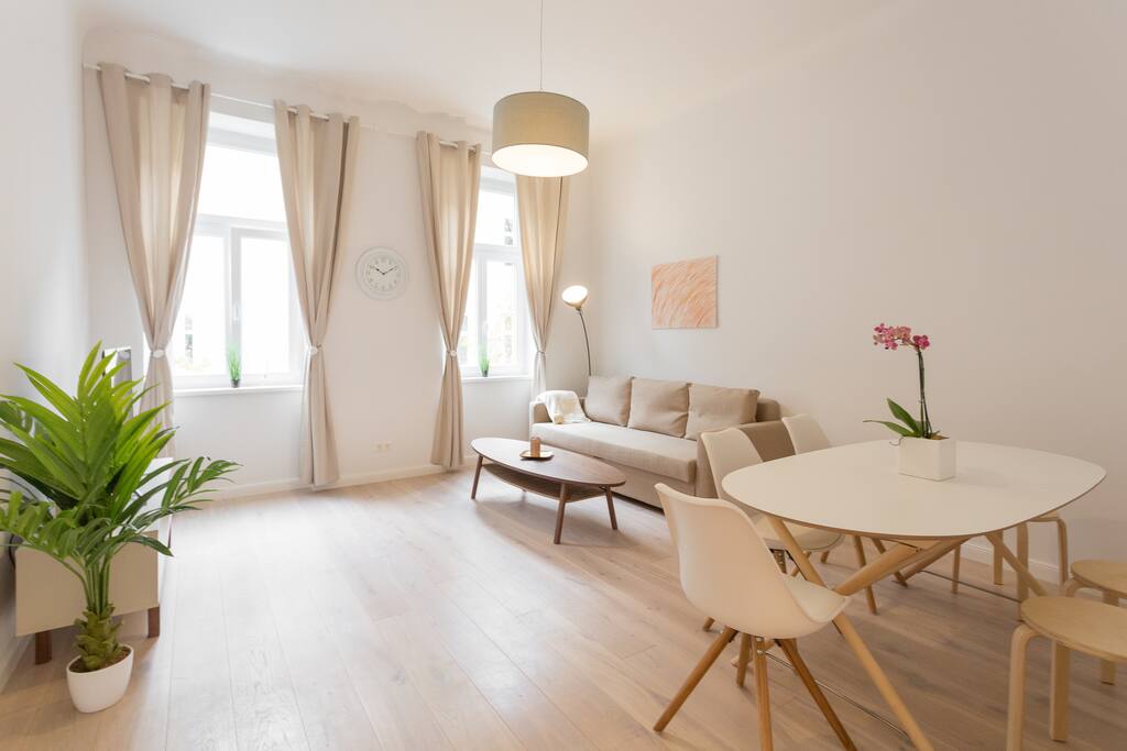 living room with sofa bed for 2