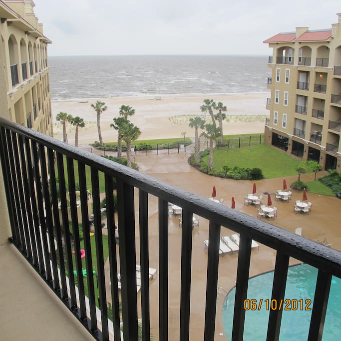 Balcony view on a rainy day.