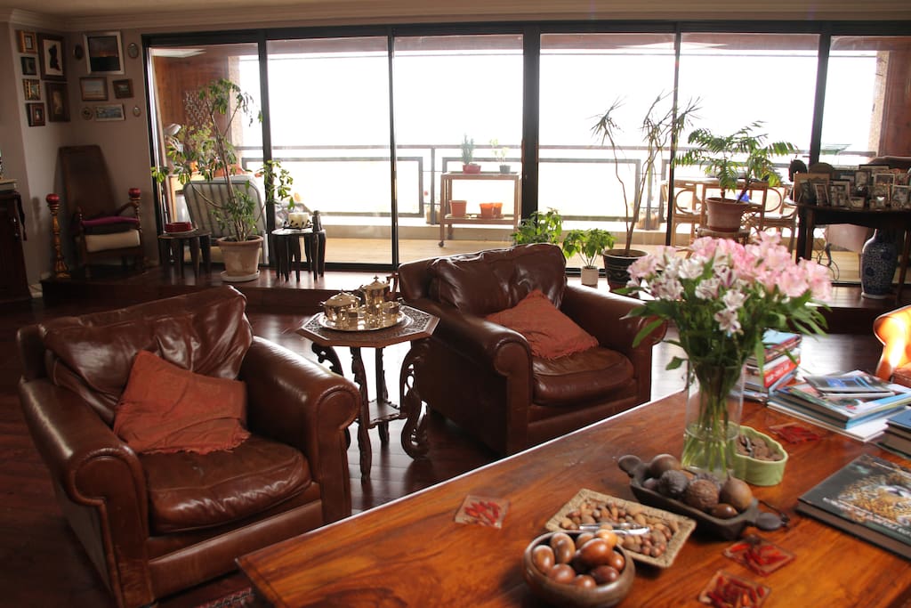 Open plan kitchen / dining and living room area with fine view over Firth of Forth estuary