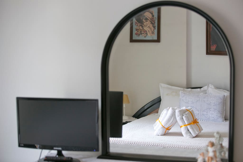tv and vanity mirror