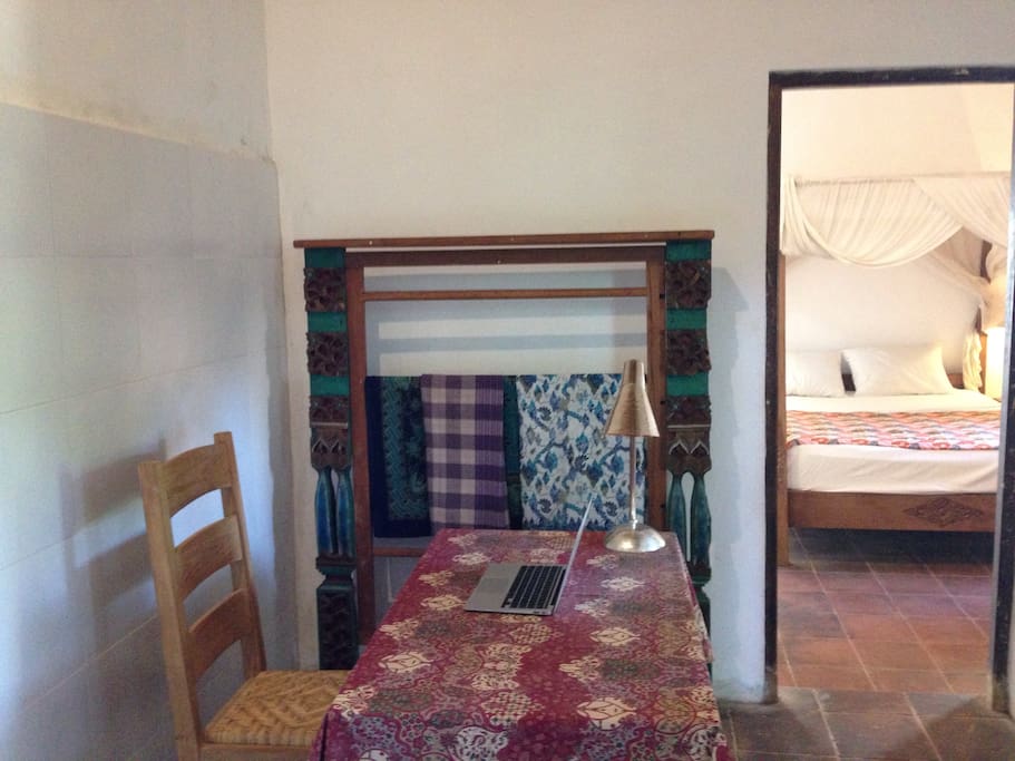 The bedroom from the study room/kitchen.