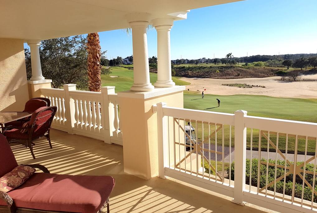 Extra large terrace. Enjoy breakfast while you watch the golfers.