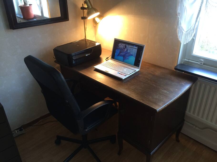 Your bedroom with a king size bed, three spacy wardrobes and a working table with a printer and a PC if you might need to use it as well