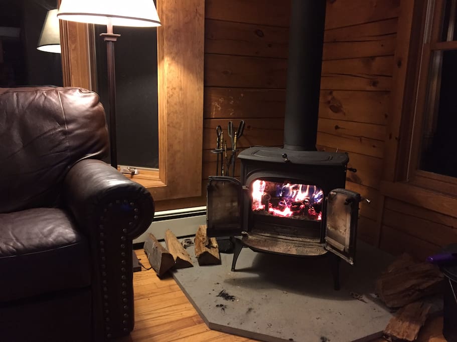Wood burning stove in the TV room makes it cozy.