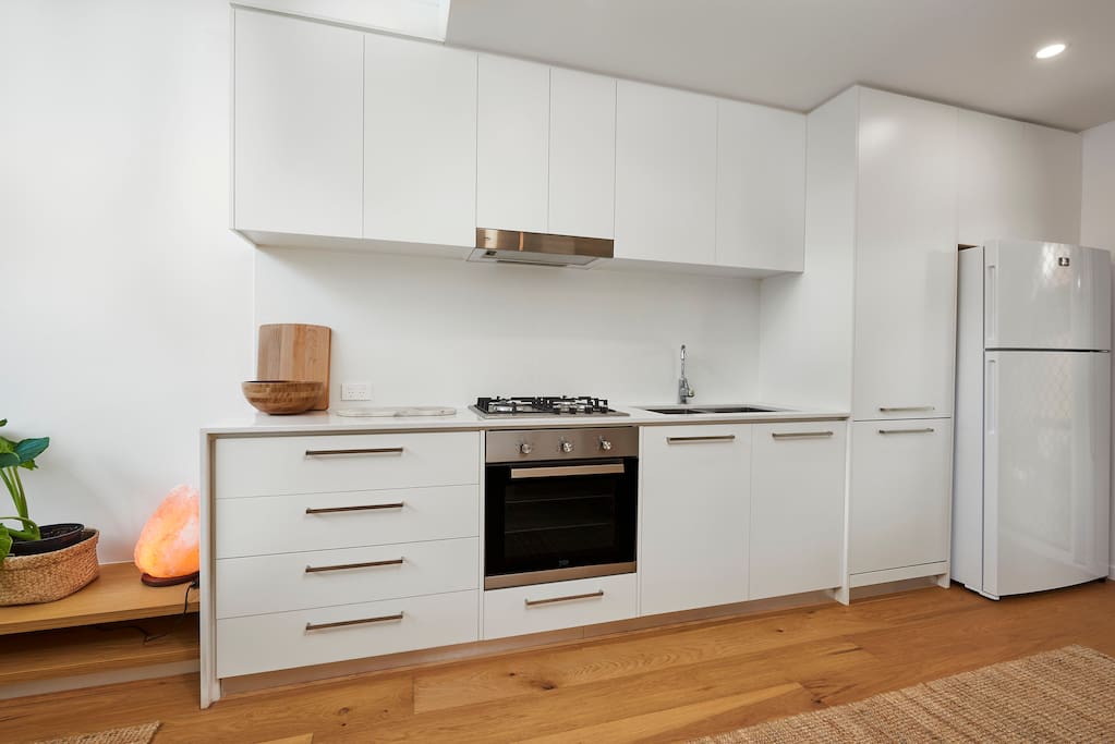 Kitchen with large fridge