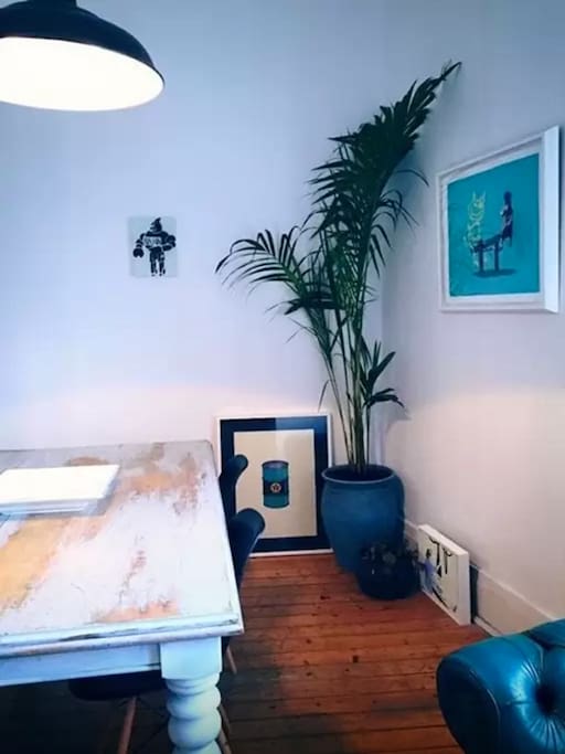 Art nooks throughout the apartment