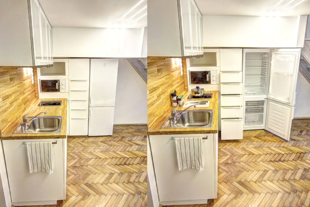 Fully equipped kitchen, ample storage, big fridge with freezer