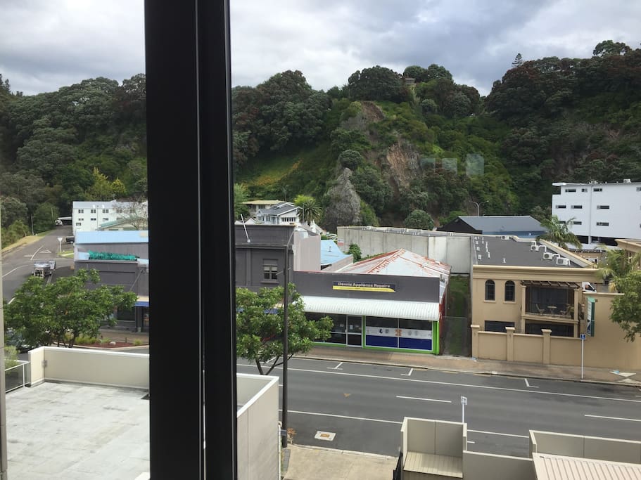 View of Wairere Waterfall, natural bush and lookout from the sink.