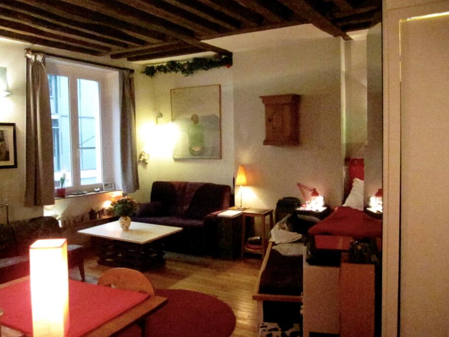 La pièce principale de 25m2 avec deux grandes fenêtres