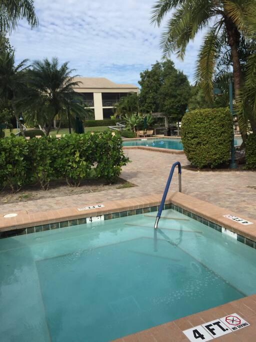 Well maintained swimming pool and hot tub. Pool area also has several BBQ grills for your use.