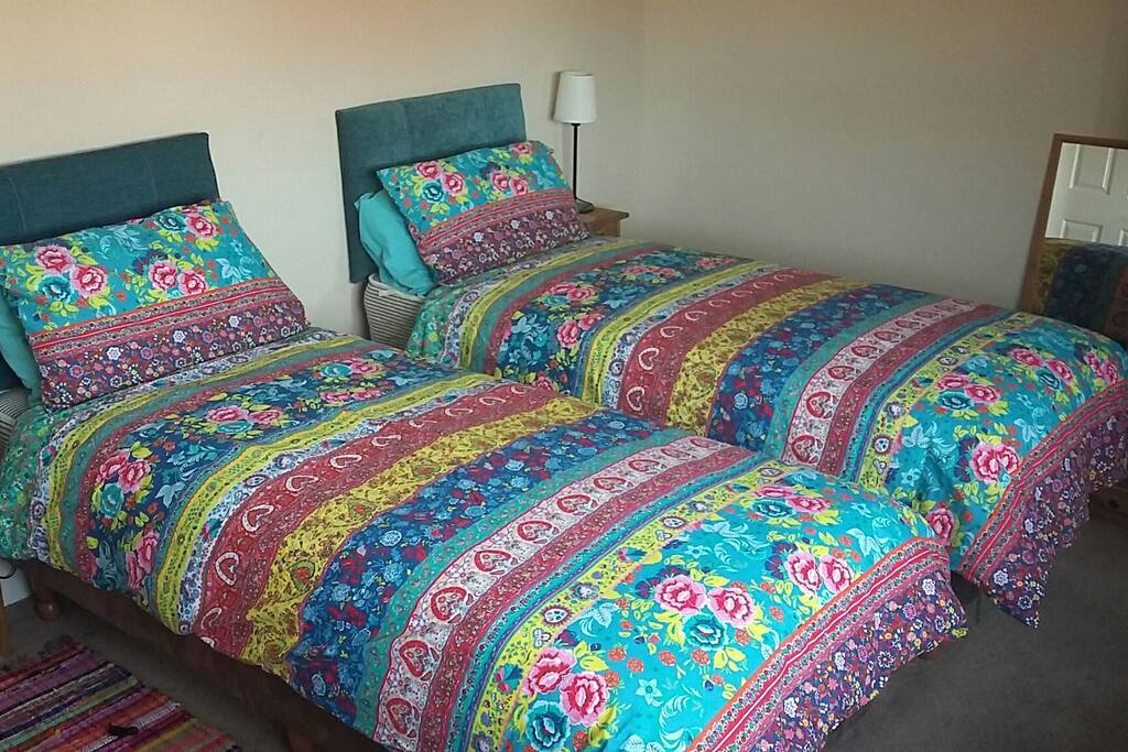 The bed can be split into 2 continental singles for sharers.
