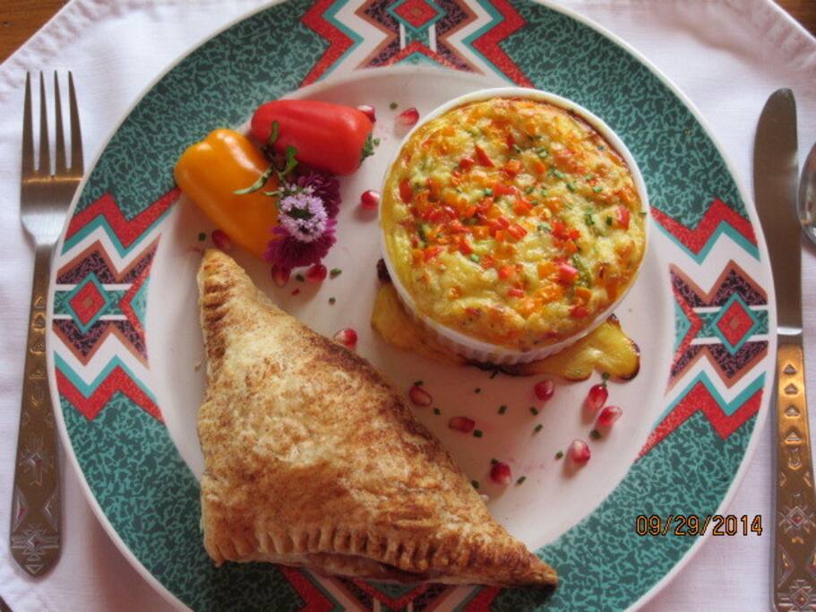 Chili relleno casserole and cherry turnover