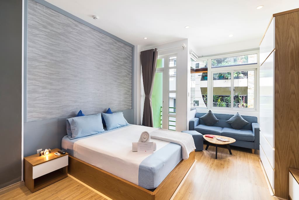 Studio apartment with balcony and bright natural light