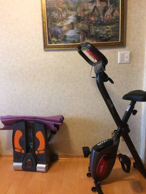 exercise
yoga mat, stepper, bike