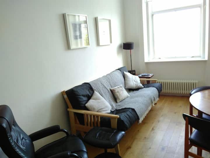 Sala de estar con sofá cama futón doble