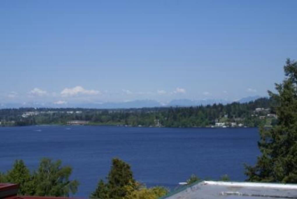 View from deck. The mountains aren't showing as much as we really see them.