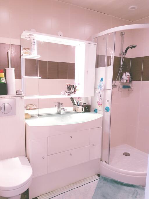 Salle de bain avec douche - WC et Sèche serviette