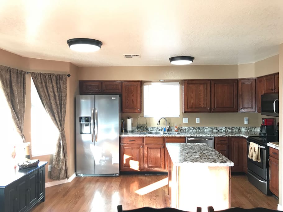 Kitchen with stainless steel appliances and granite counter tops