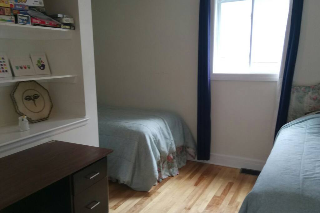 Beds and a desk.