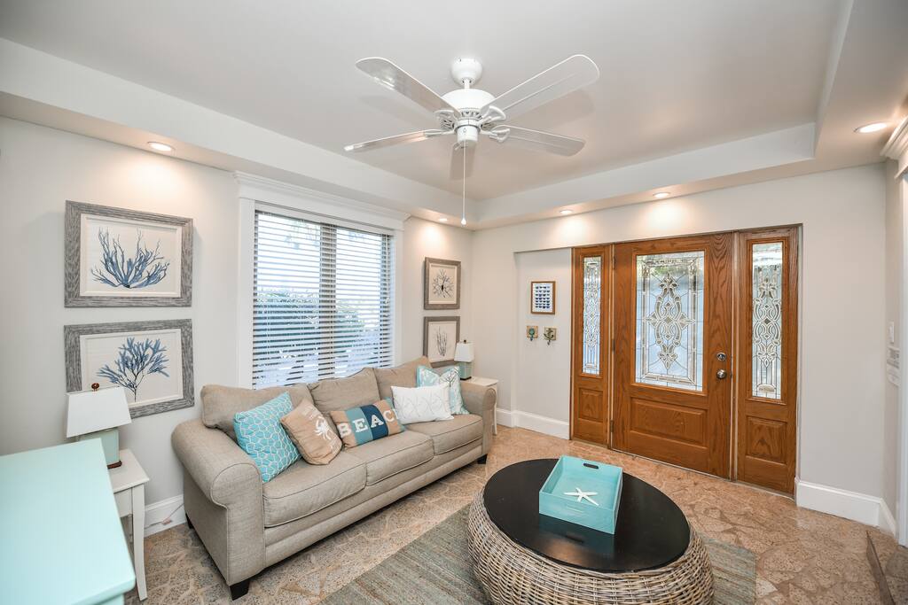 Living room with bay views