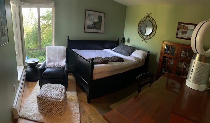 Seconda camera da letto - poltrona, letto matrimoniale, estraibile con letto singolo aggiuntivo. 

Vista sul lago Washington.