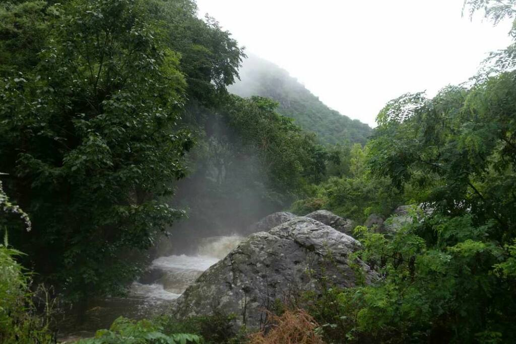 门口,常年山泉流淌