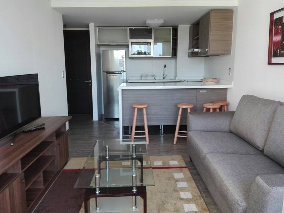 Living, cocina americana, full equipada, tv cable, wi-fi, terraza