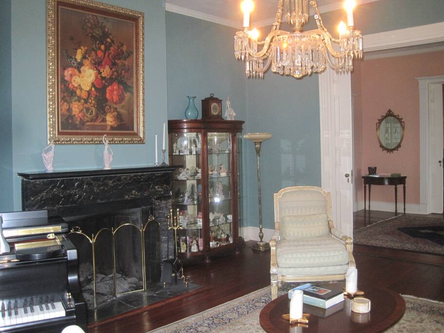 Formal Living Room with Marble Fireplace