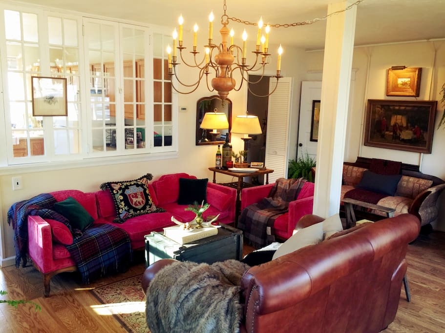 The cozy "hunting lodge" inspired living room! : )