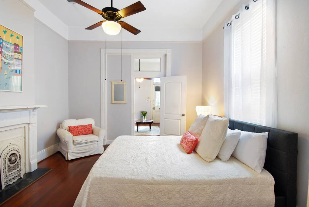 Master suite #1 with flat screen tv and king sized bed.