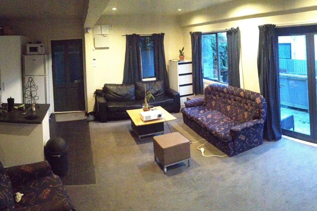 large living area with open kitchen