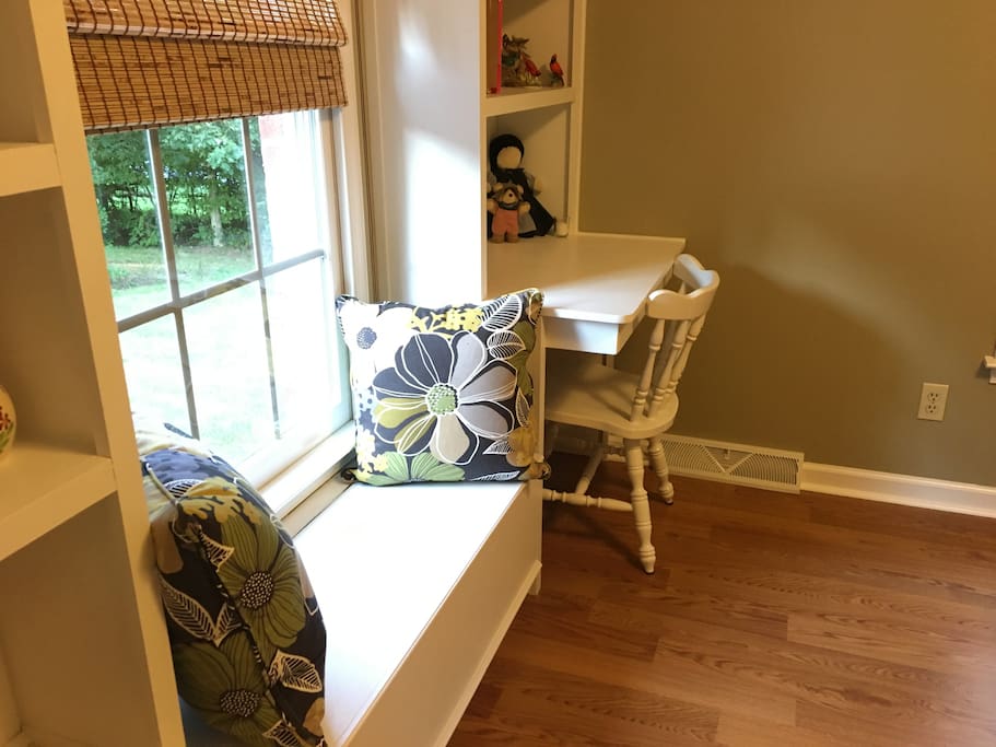 Work space and window seat.