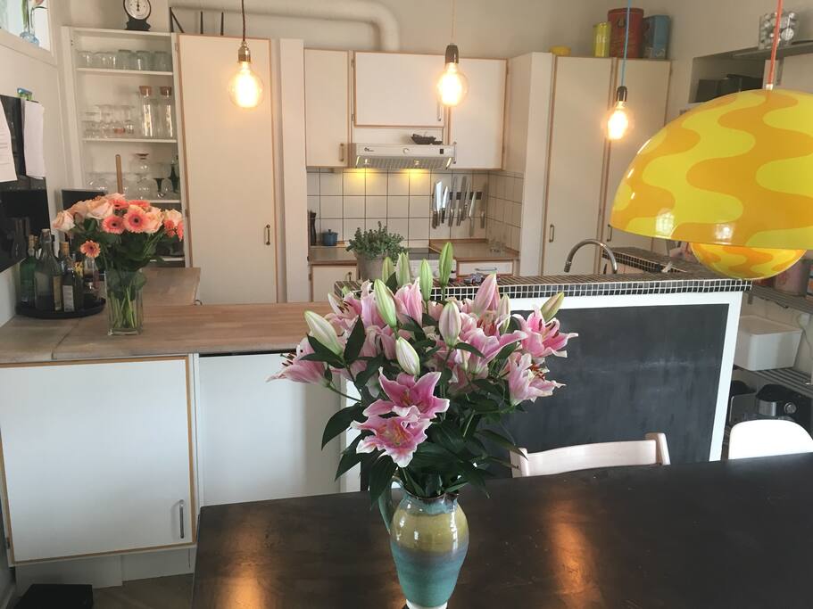 Dinning kitchen with plenty of light - many hours are spent here with good friends round the table.