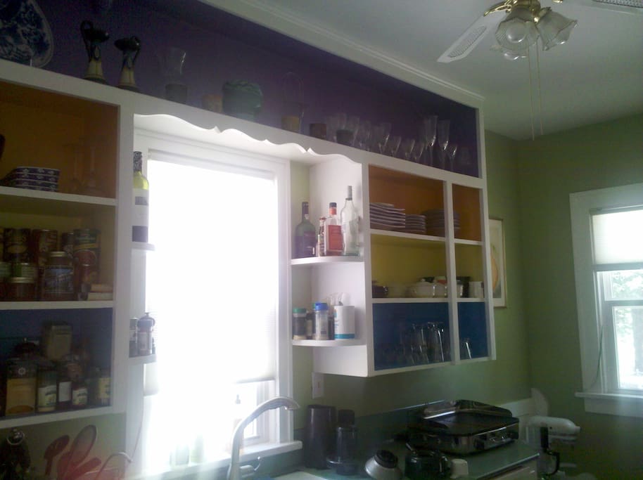 Kitchen cabinets. Doors removed for ease of use.