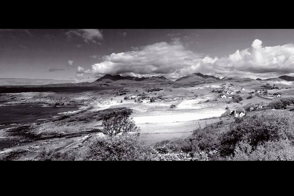 An atmospheric view towards the Cuillins from the road above Tarskavaig village.