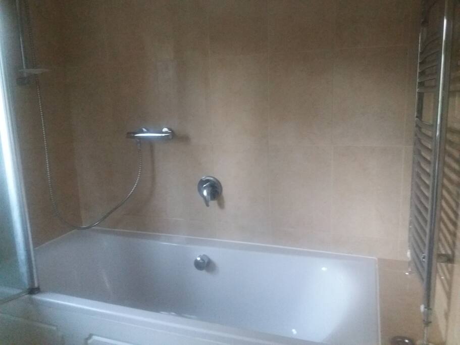 Family bathroom with oversized bath.