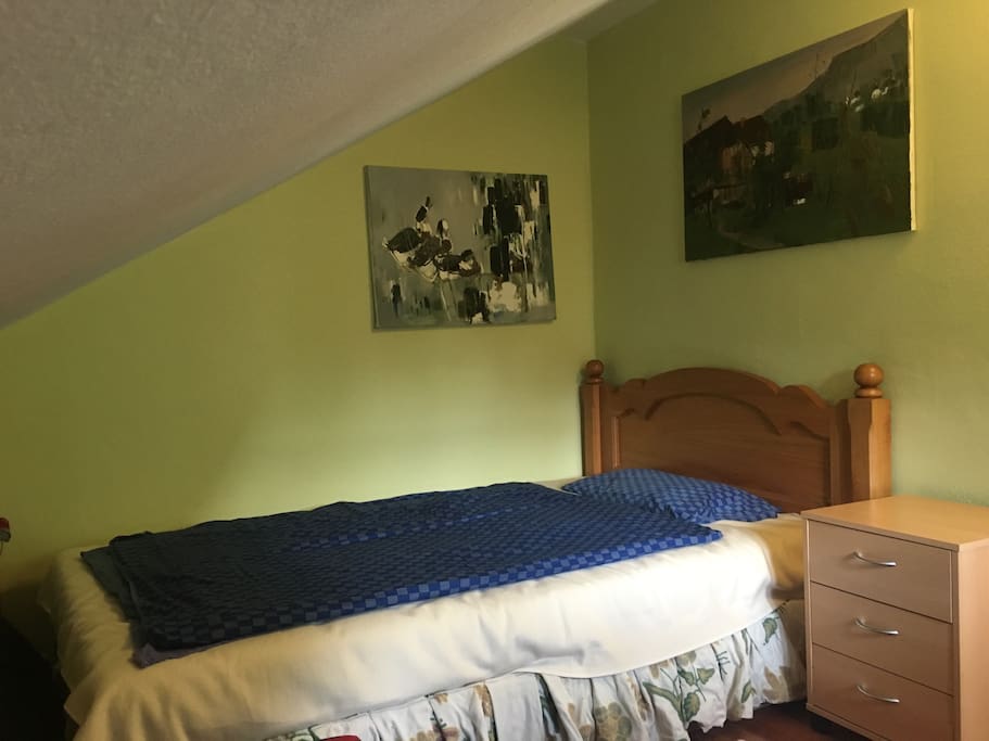 Hofseitiges Nordzimmer mit großem Einzelbett