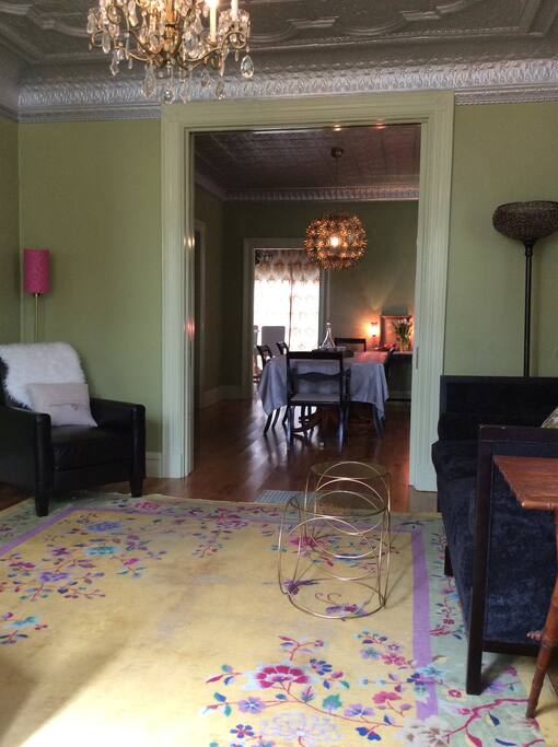 Gorgeous pressed tin ceilings, wide board floors and original woodwork