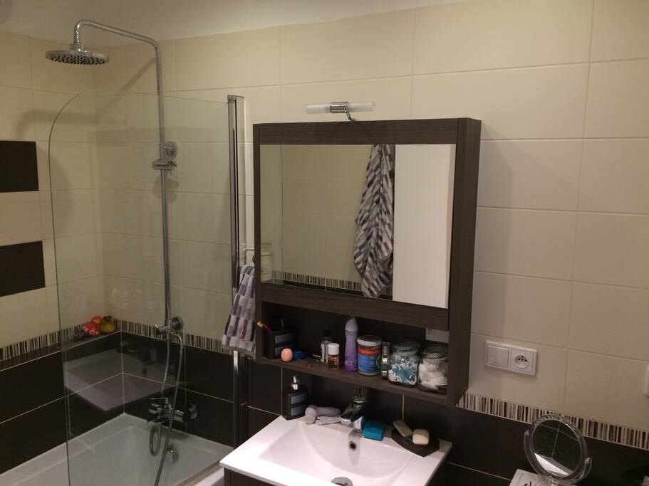 Separate bathroom and toilets. Washer in the bathroom.