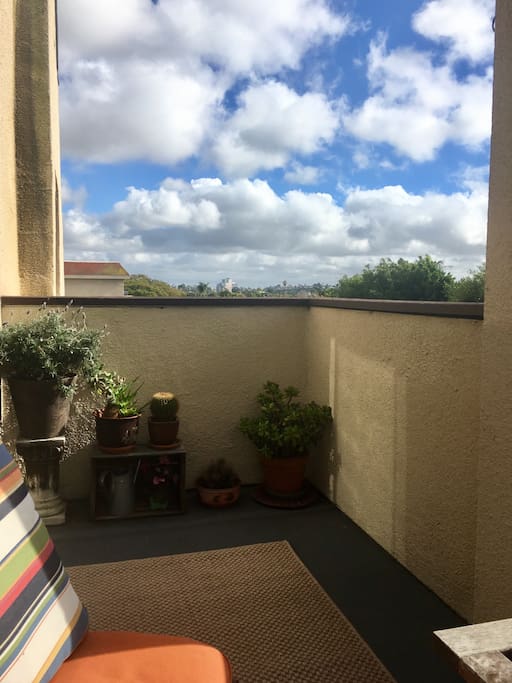 Large balcony with lots of plants and sun. You may even spot some hummingbirds if you’re lucky!