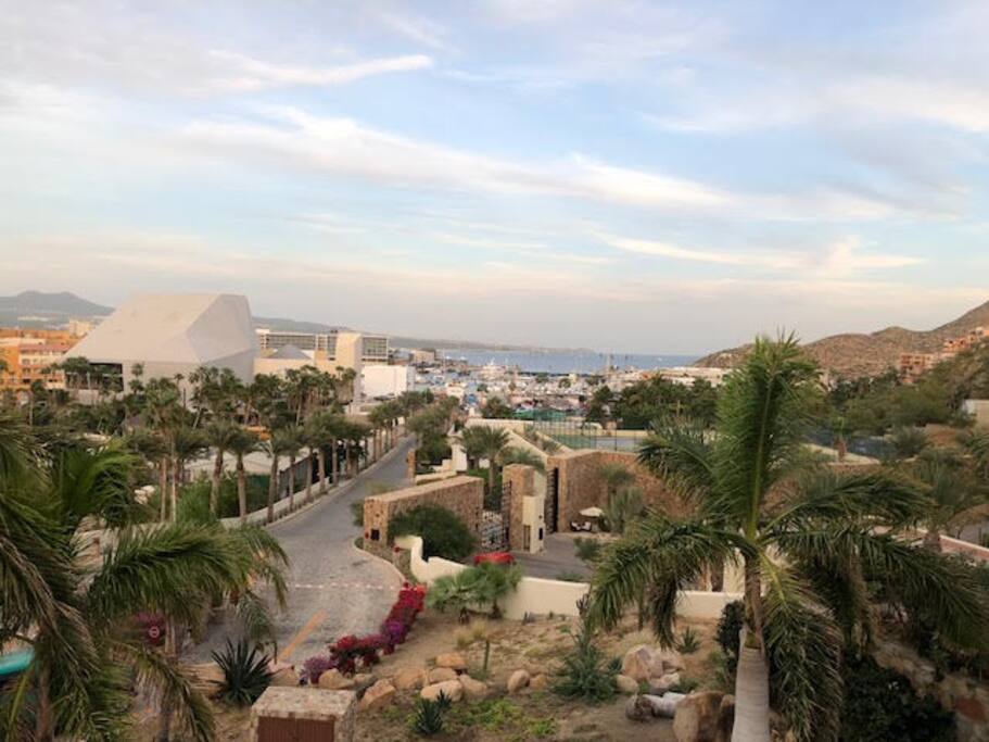 View from Pool Deck railing, looking at 3 block walk to the marina.