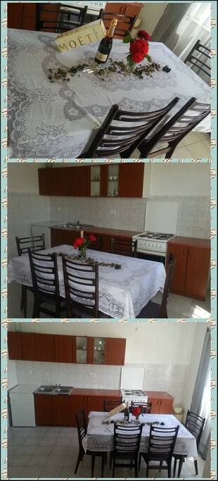 Kitchen with all appliances , toaster