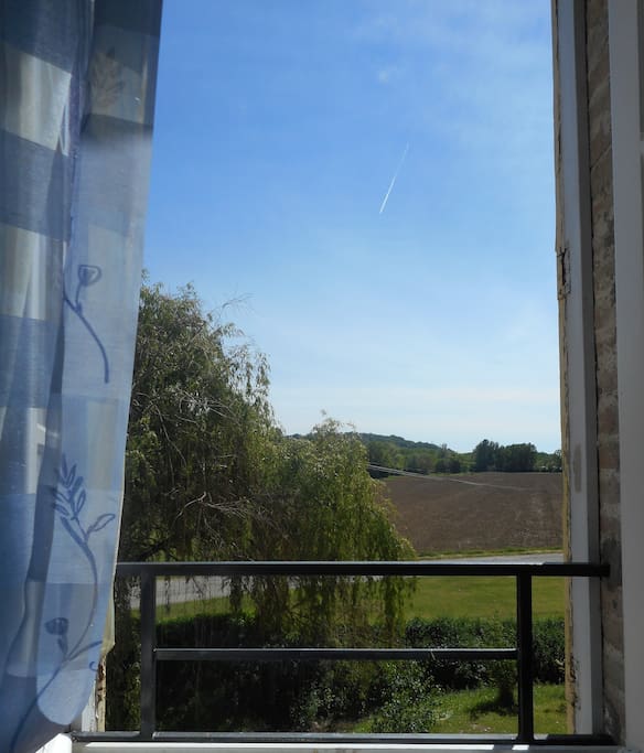 view from your bedroom over the mill stream and countryside, you can see ducks, moor hens and kingfishers