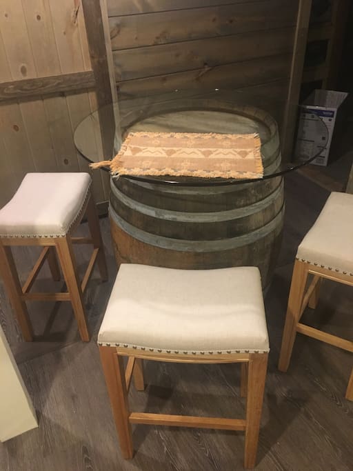Whiskey/wine barrel dining table. seats four