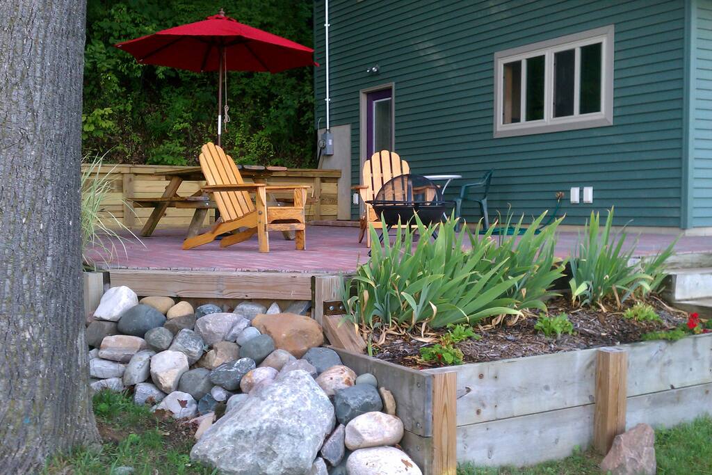 Enjoy the large brick patio overlooking the lake