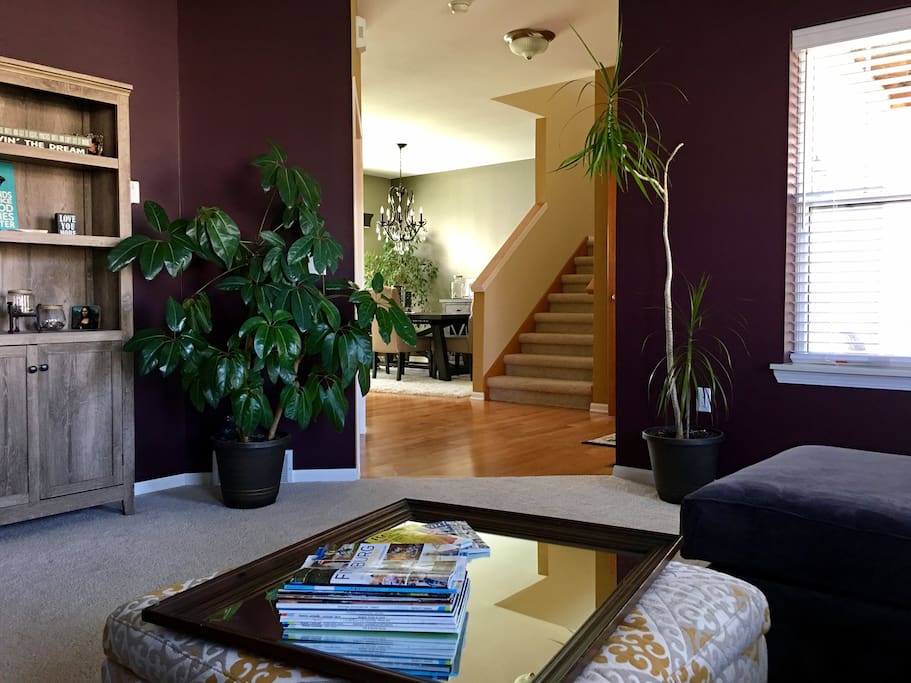 View to the foyer/kitchen area from the sectional sofa with chaise lounge. Seats 6-8 people comfortably.