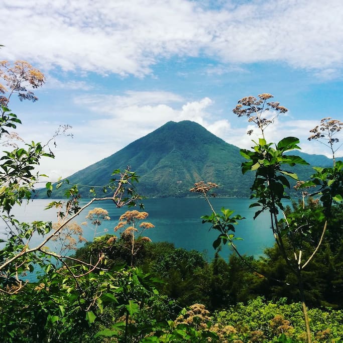 View of Volcan Atitlan on the walk to San Marcos