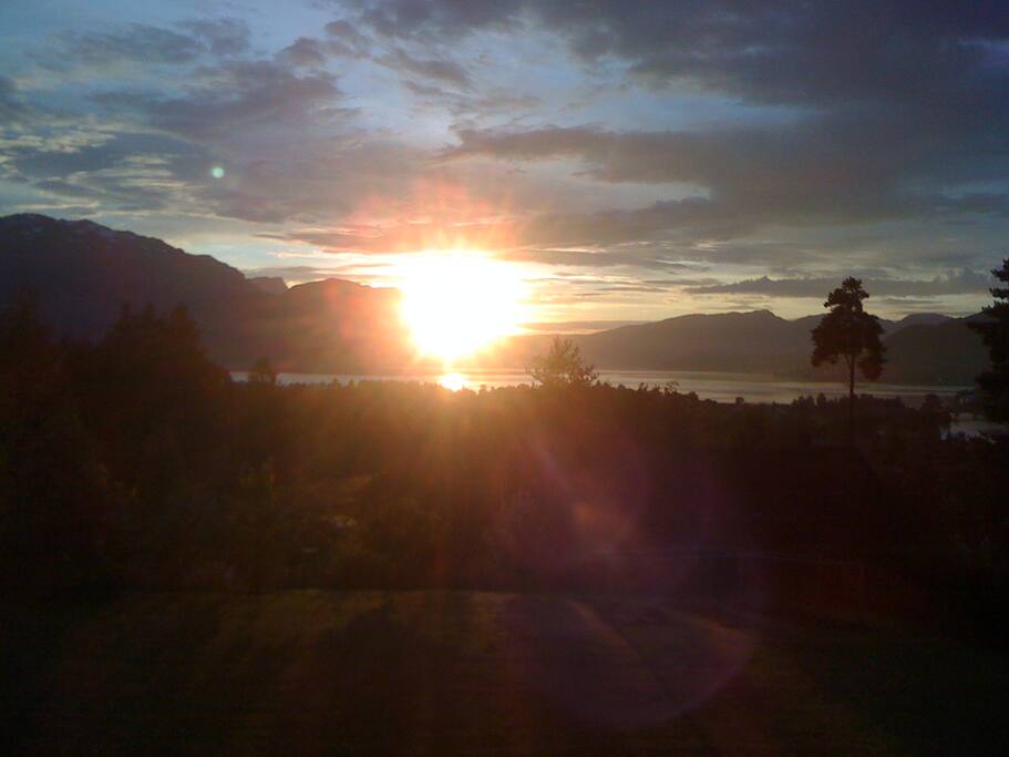 sun sets at 11 pm in the summer, view to fjord from house