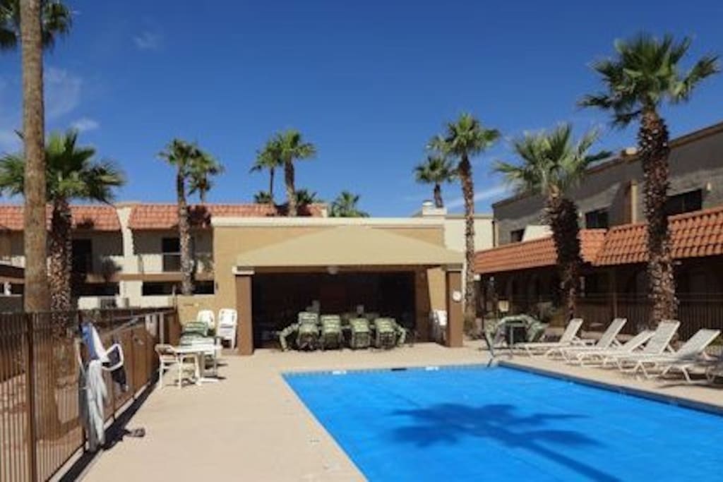 The pool is three feet at the shallow end and six feet at the deep end. The water is heated to a temperature of 80 degrees during the winter months. A salt filtration system is utilized.